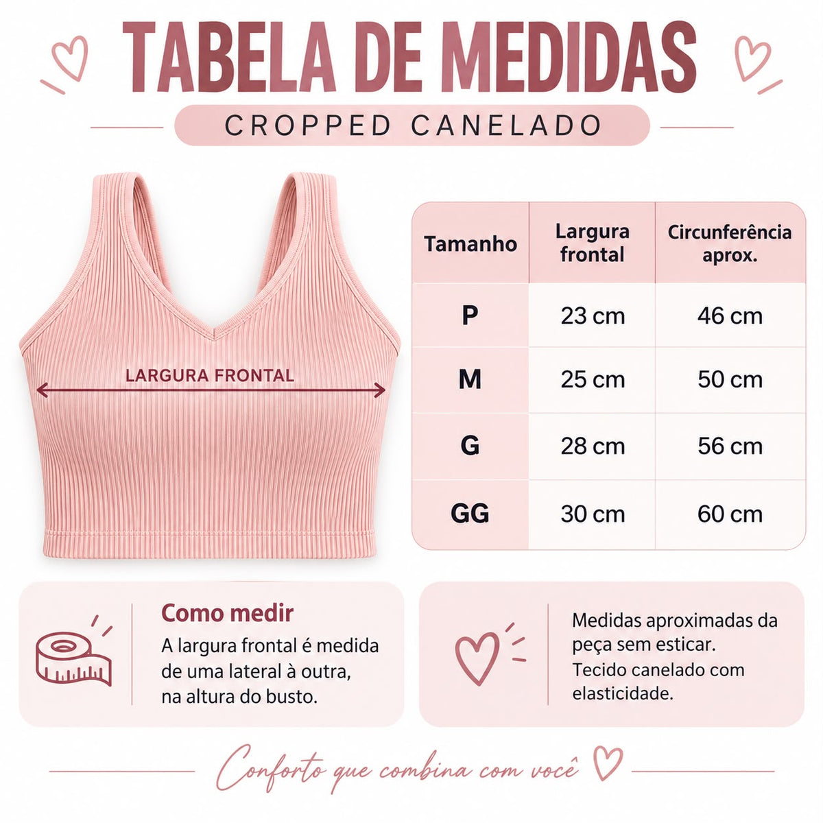 Regata Cropped Feminina Canelada com Bojo Decote V